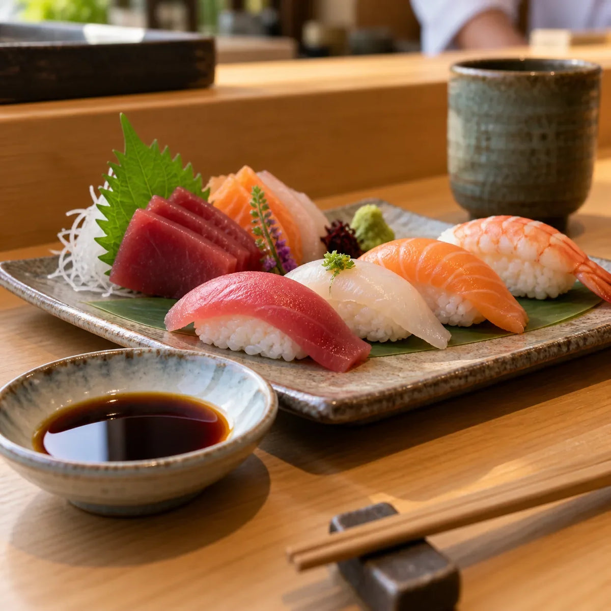 Japanese soy sauce served with sushi editorial hero