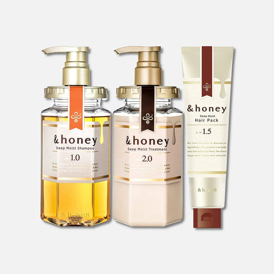 & Honey Deep Moist Shampoo, Treatment & Mask Set 440ml Each + 130g - Buy Me Japan