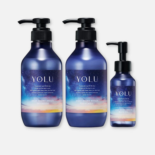 YOLU Deep Night Repair Shampoo, Treatment & Hair Oil Set (400ml Each + 80ml) - Buy Me Japan