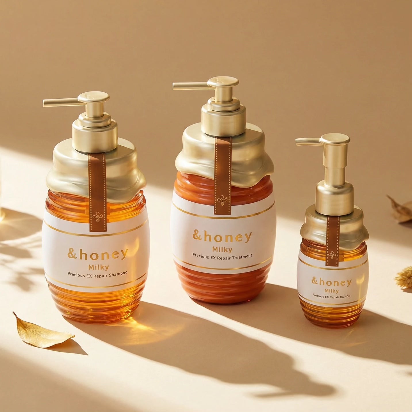 & Honey Milky Precious EX Repair Shampoo, Treatment & Hair Oil Set (500ml x2 + 105ml)