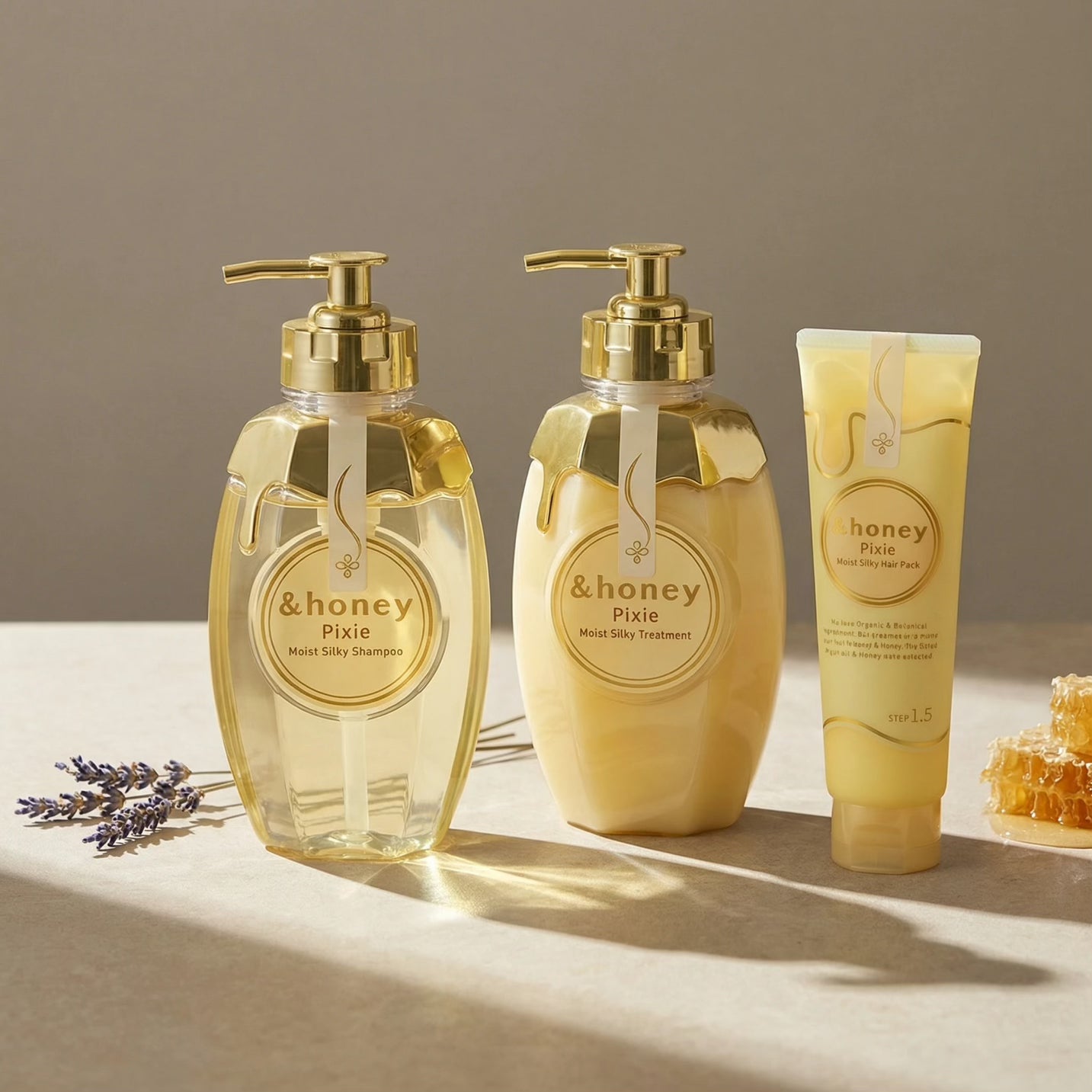 & Honey Pixie Moist Silky Shampoo, Treatment & Mask Set 440ml Each + 130g