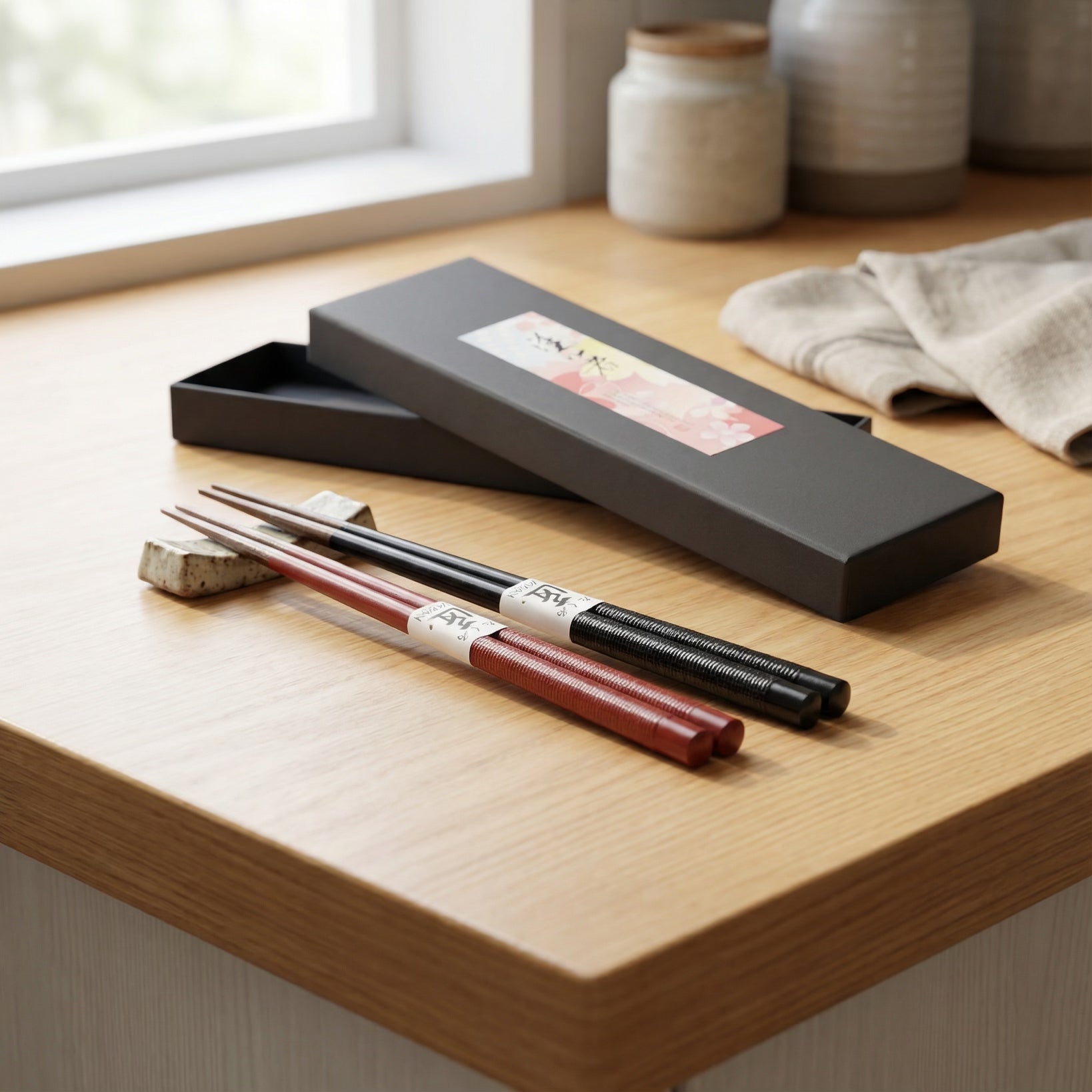 Black & Red Wooden Chopsticks (Pair Set)