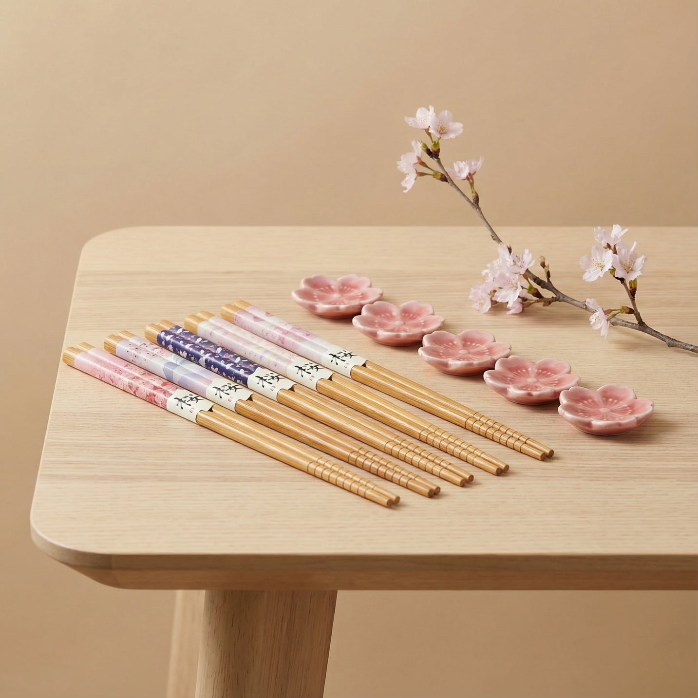 Japanese Wooden Chopsticks and Rest (5-Piece Set)