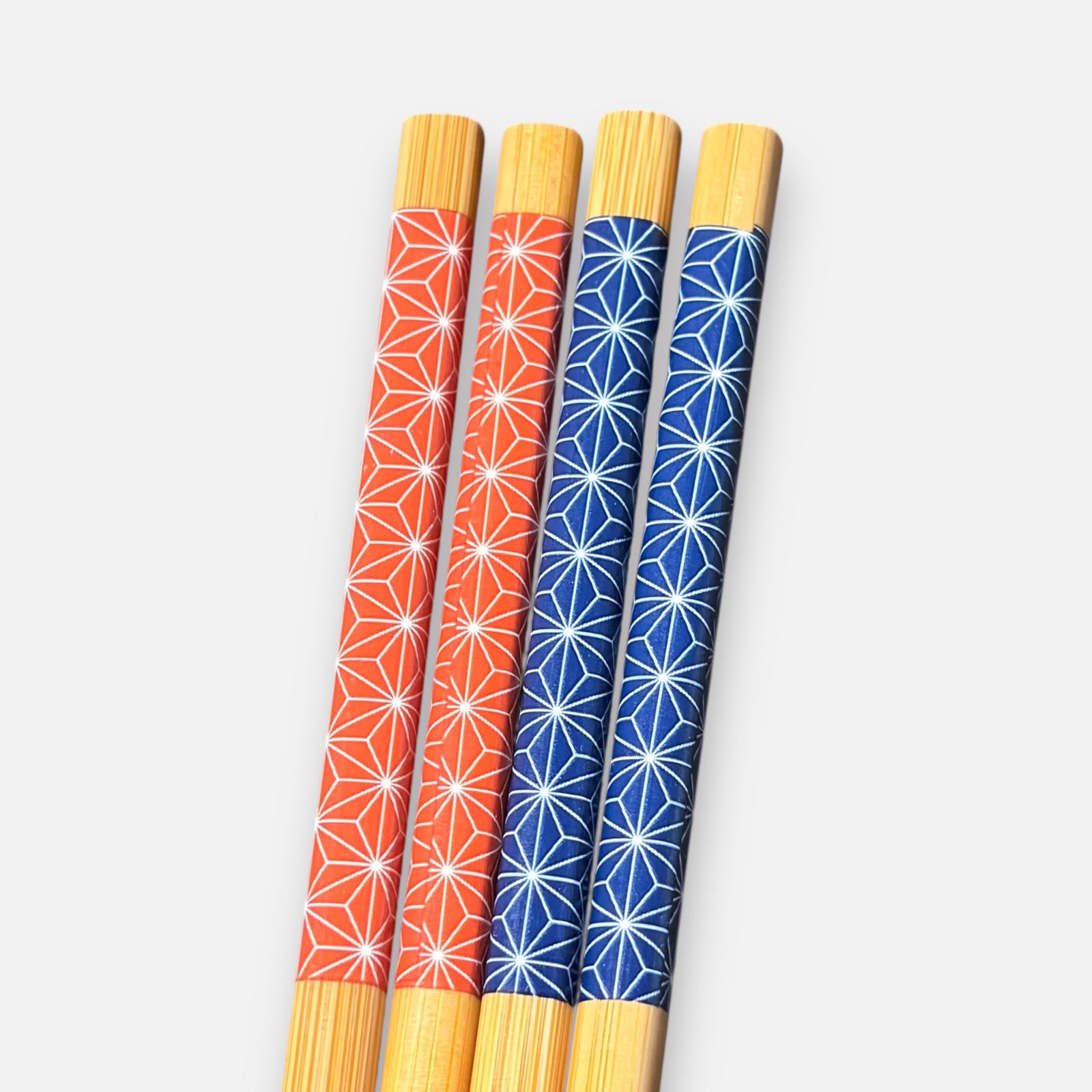 Daiso Natural Wood Chopsticks Red & Blue Pattern Design (2 Pairs Set)