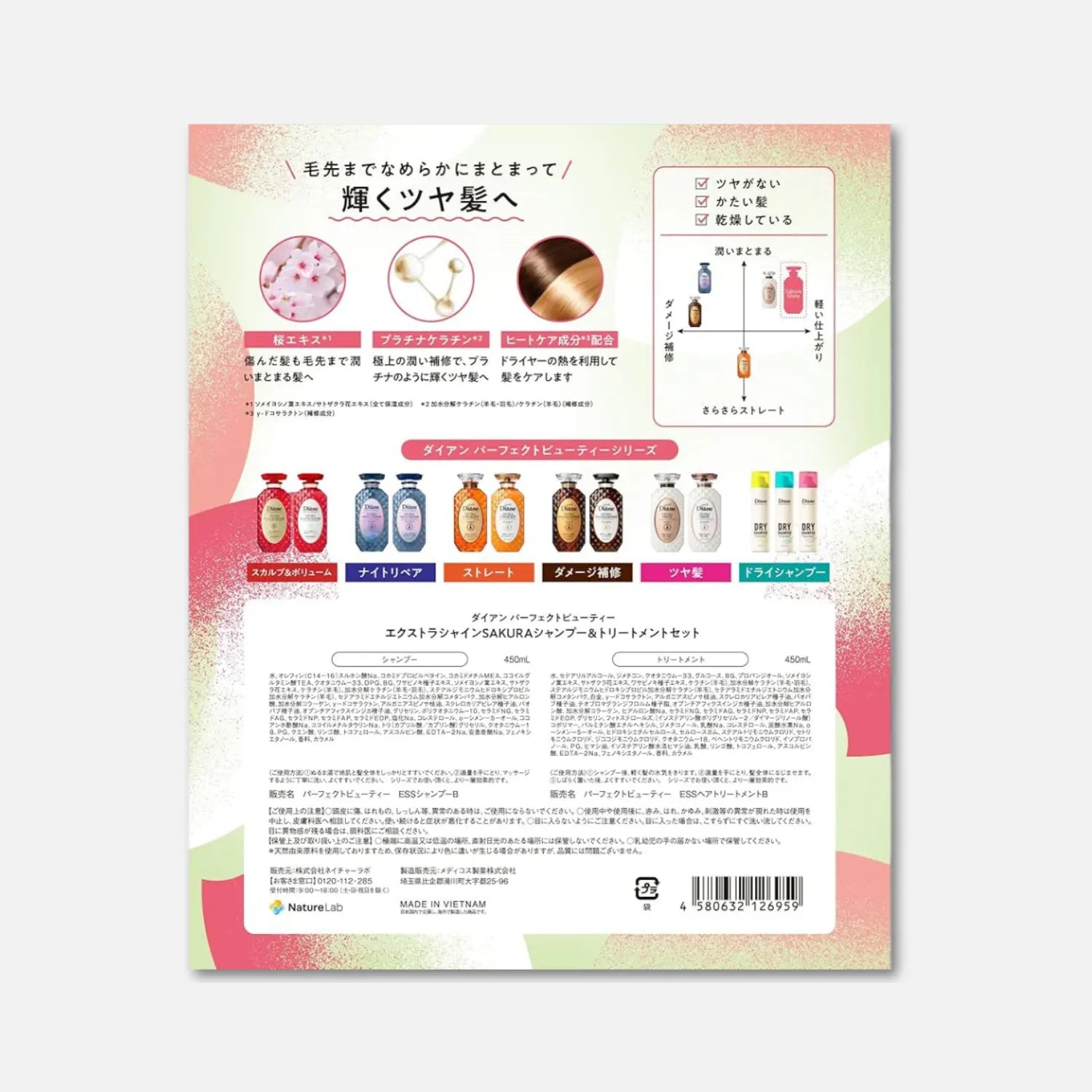 Diane Sakura Shine Shampoo & Treatment Set 450ml Each