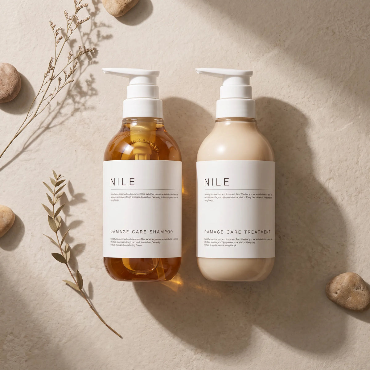 Nile Damage Care Shampoo & Treatment 400ml Each — top angle lifestyle view