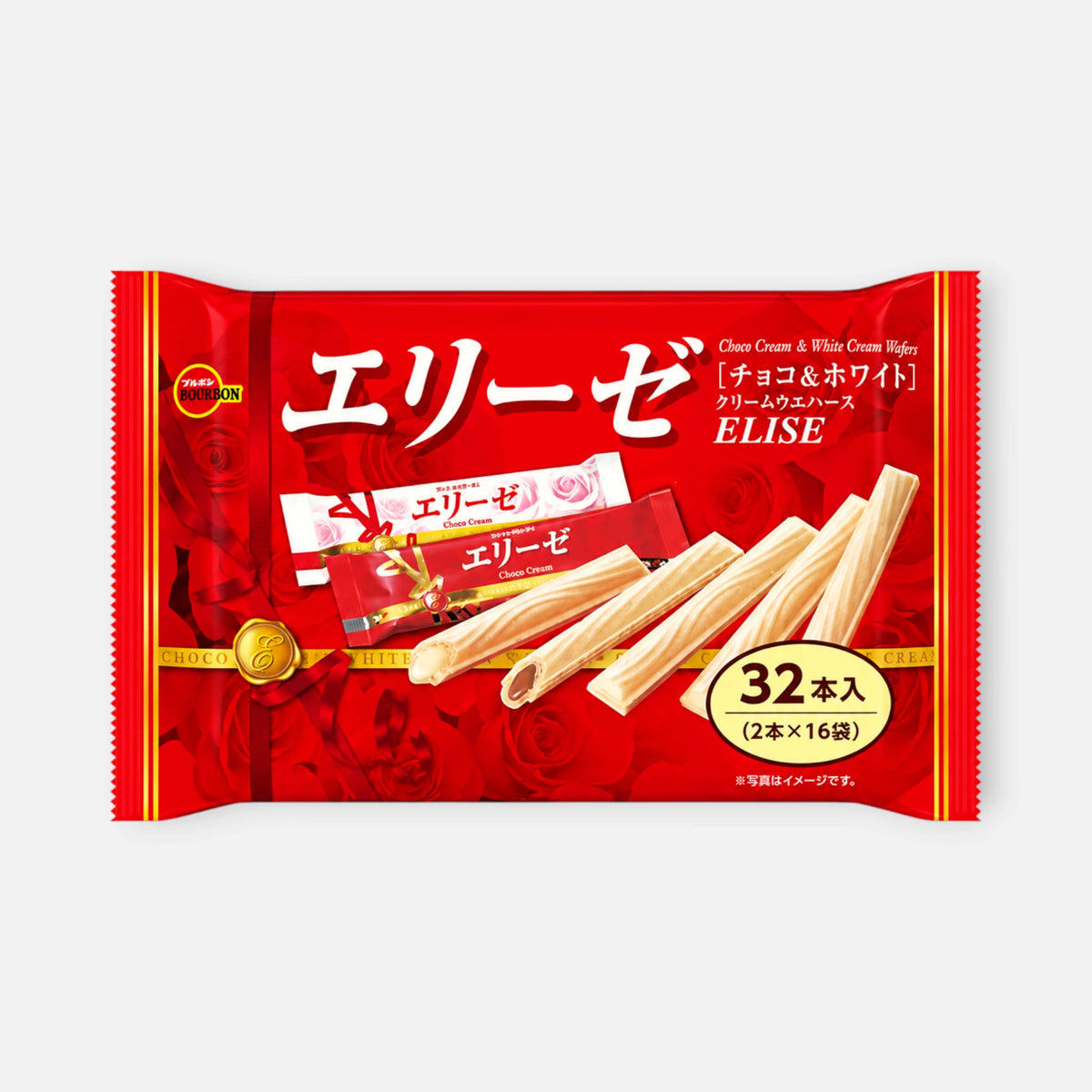 Bourbon Elise Chocolate & White Cream Wafers 32 Sticks