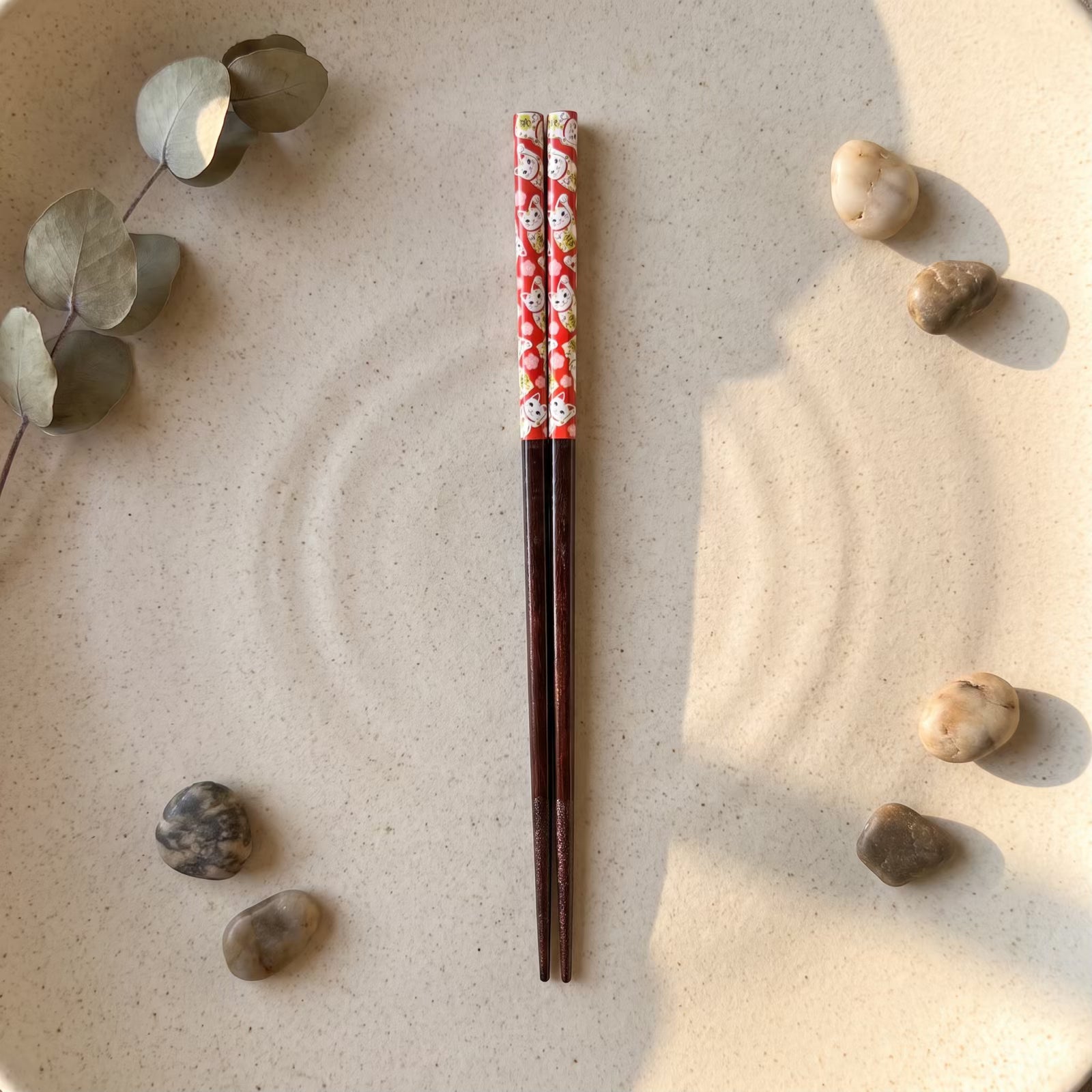 Daiso Natural Wood Good Luck Cat Design Chopstick — GIFT TOP ANGLE