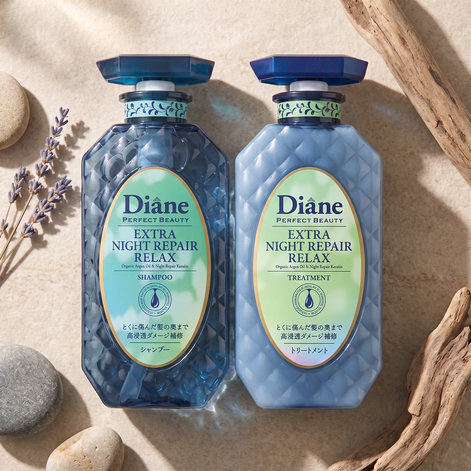 Diane Extra Night Repair Relax Shampoo & Treatment Set 450ml Each — GIFT TOP ANGLE
