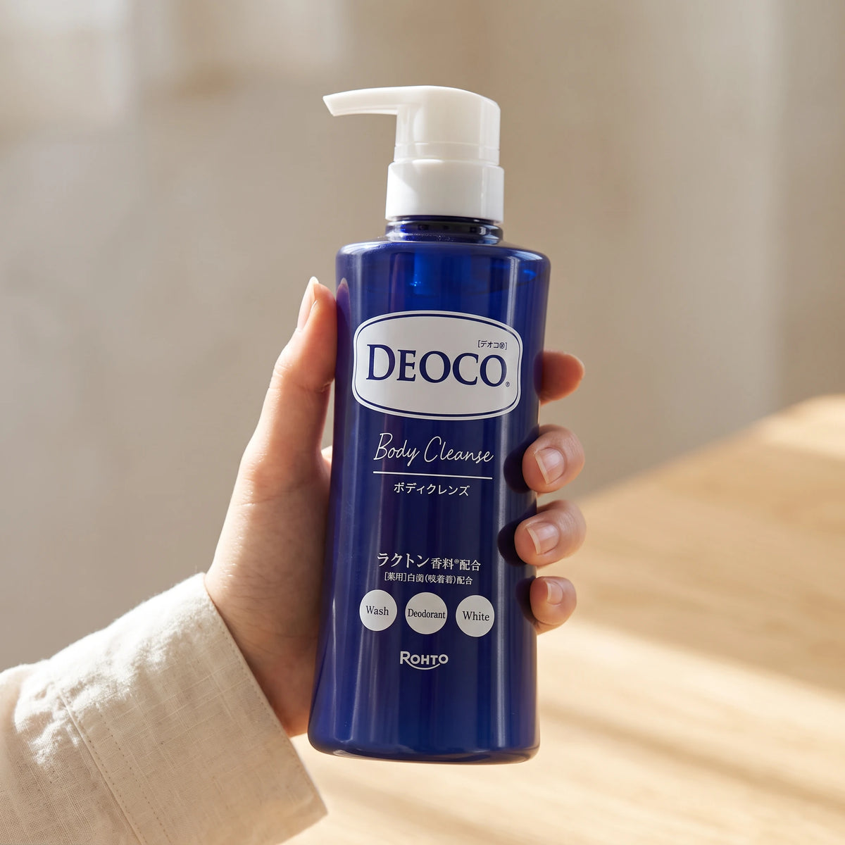 DEOCO Medicated Body Cleanse Bottle 350ml — on hand lifestyle view