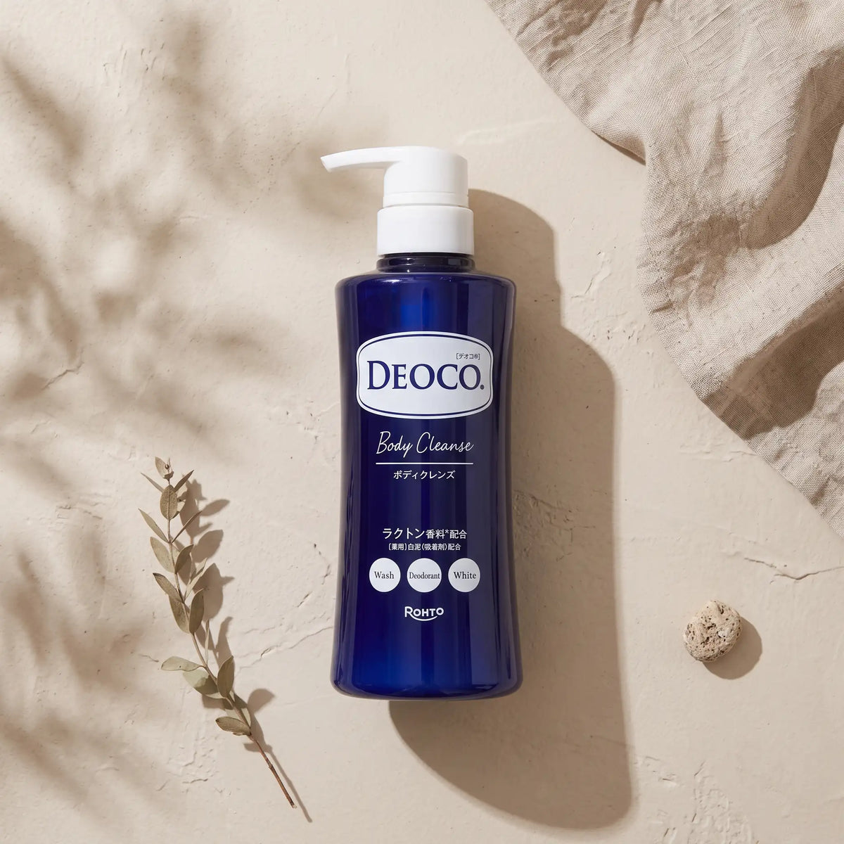 DEOCO Medicated Body Cleanse Bottle 350ml — top angle lifestyle view