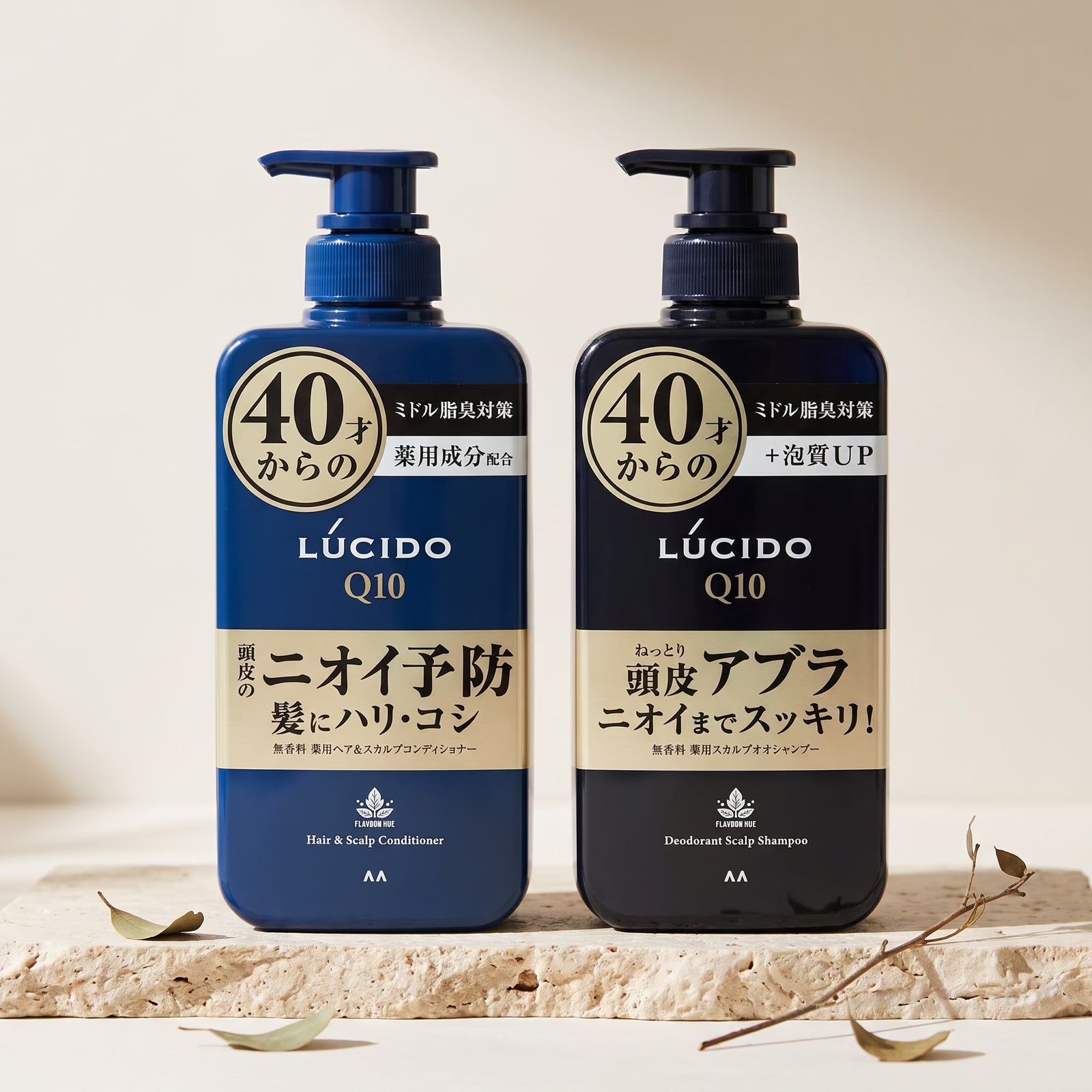 Lucido Q10 Deodorant Scalp Shampoo & Conditioner for Men 450ml x2 — GIFT TOP ANGLE