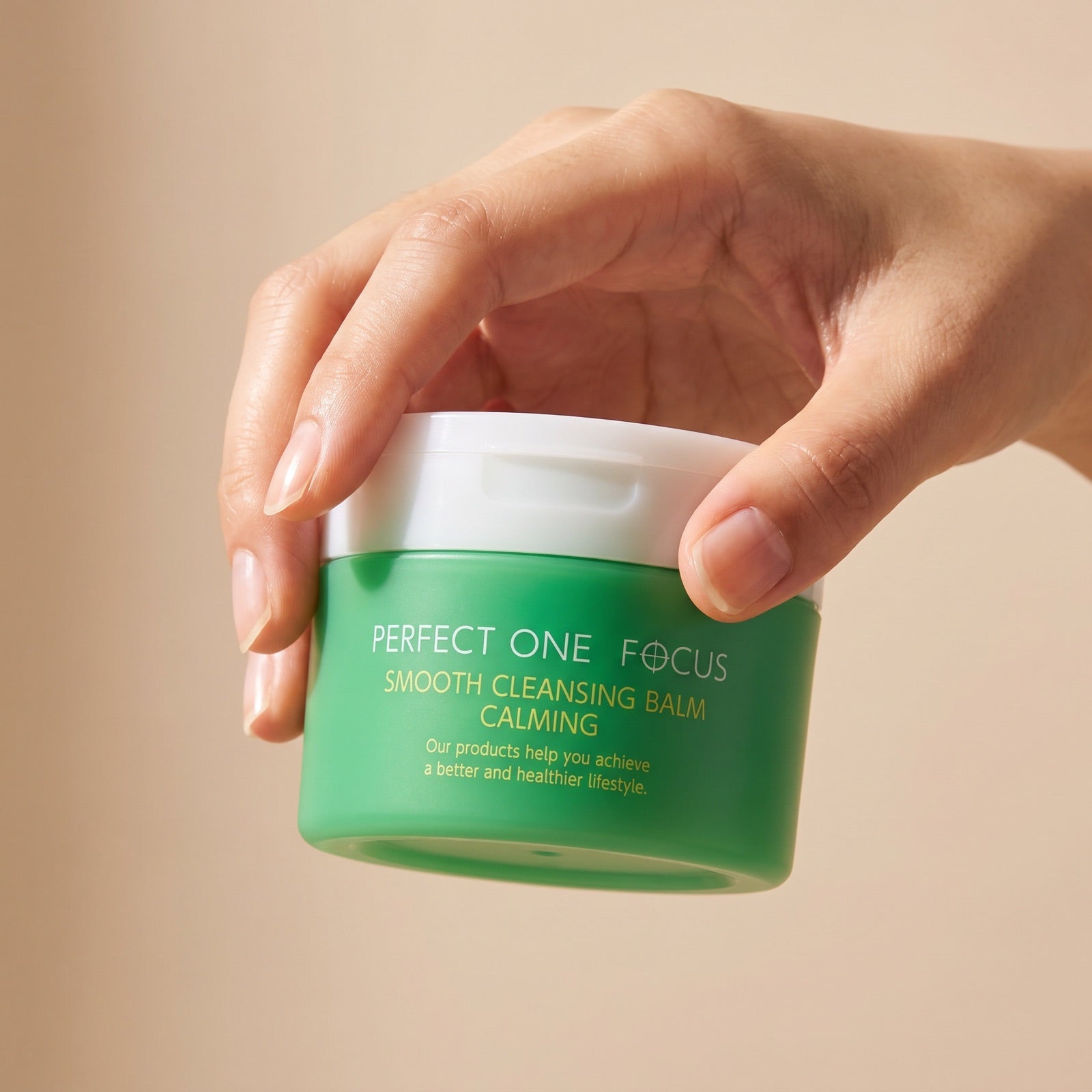 PERFECT ONE FOCUS Smooth Cleansing Balm Calming 75g held in hand