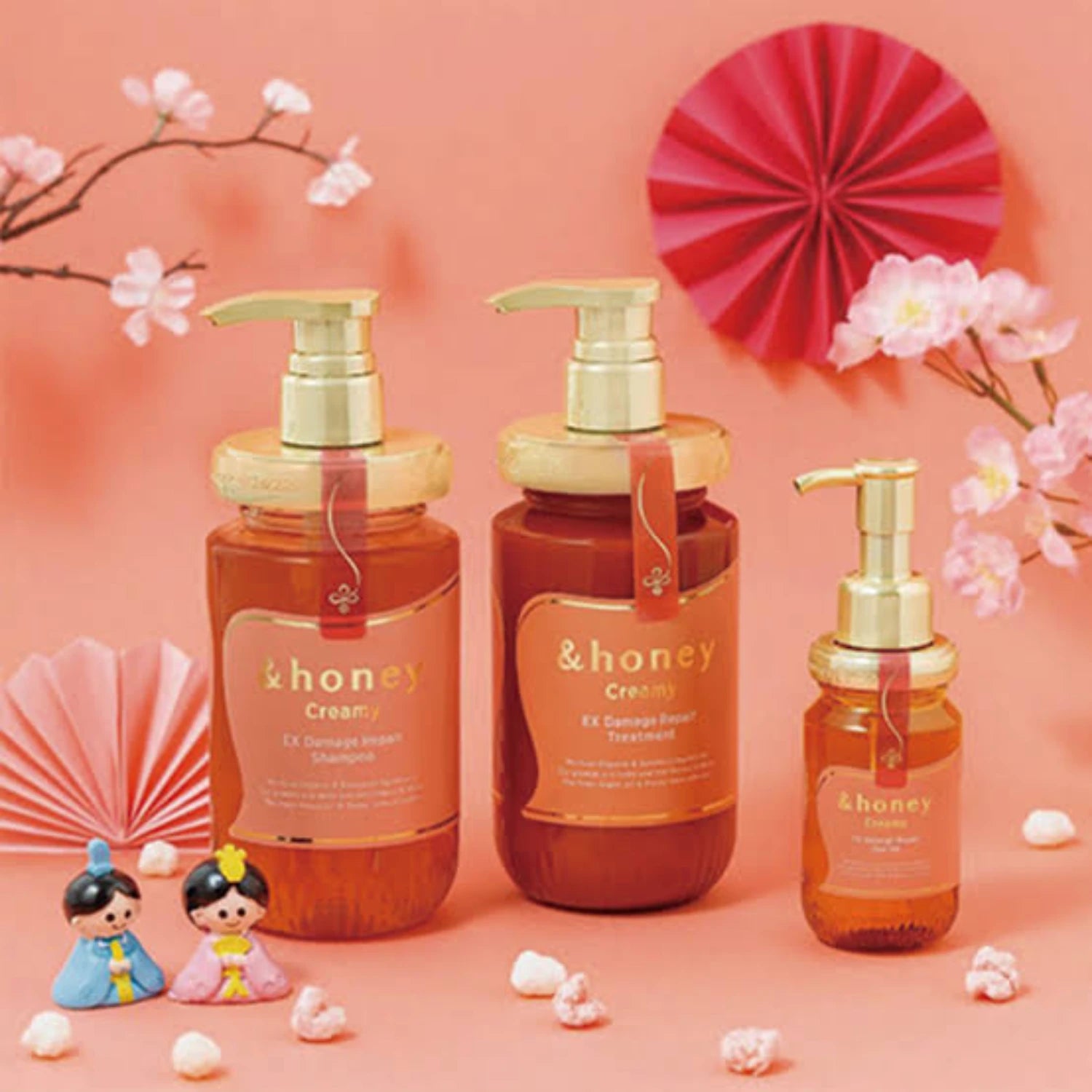 & Honey Creamy EX Damage Repair Shampoo, Treatment & Hair Oil Set 440ml Each + 100ml - Buy Me Japan