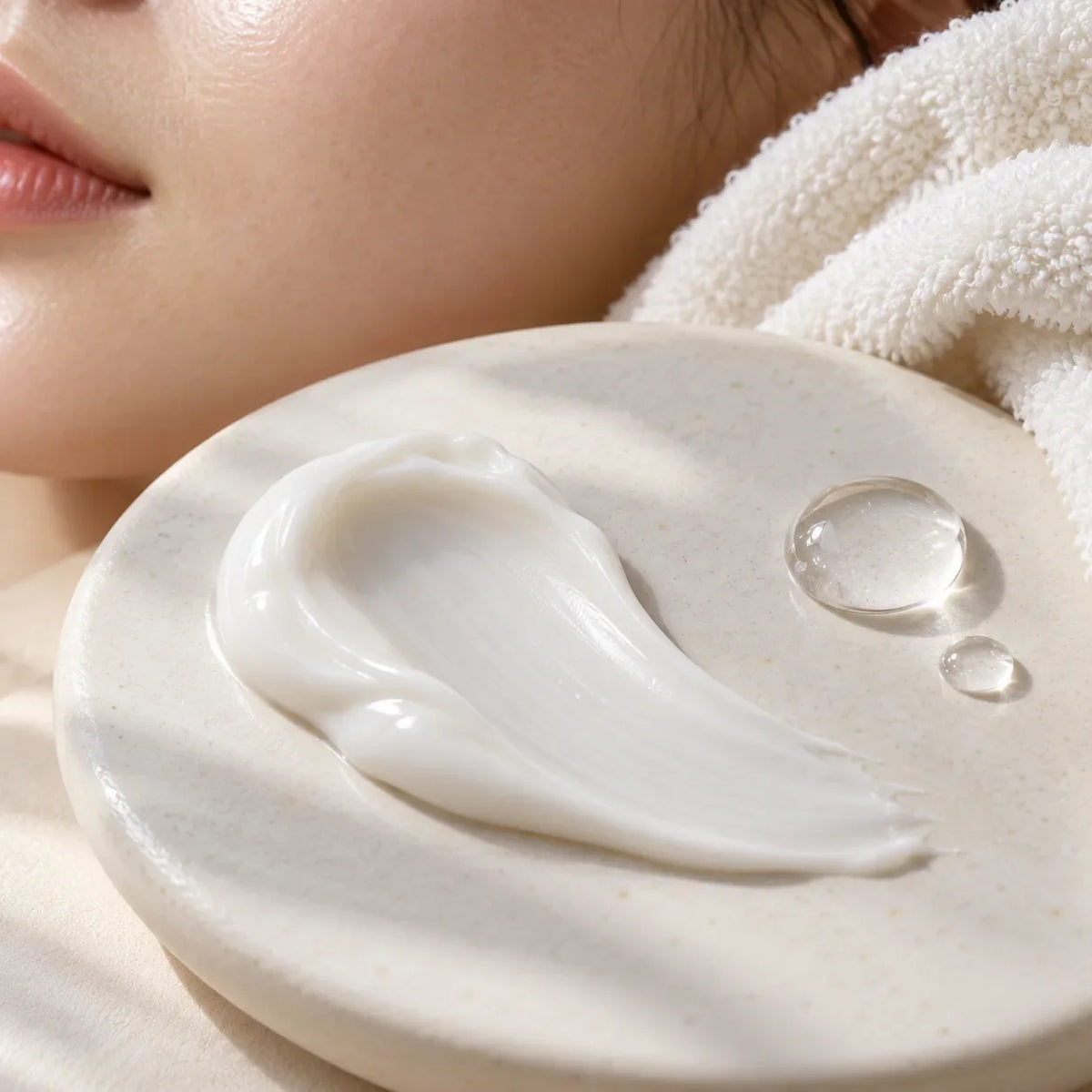Moisturizer cream texture and water droplet for a ceramide skincare guide