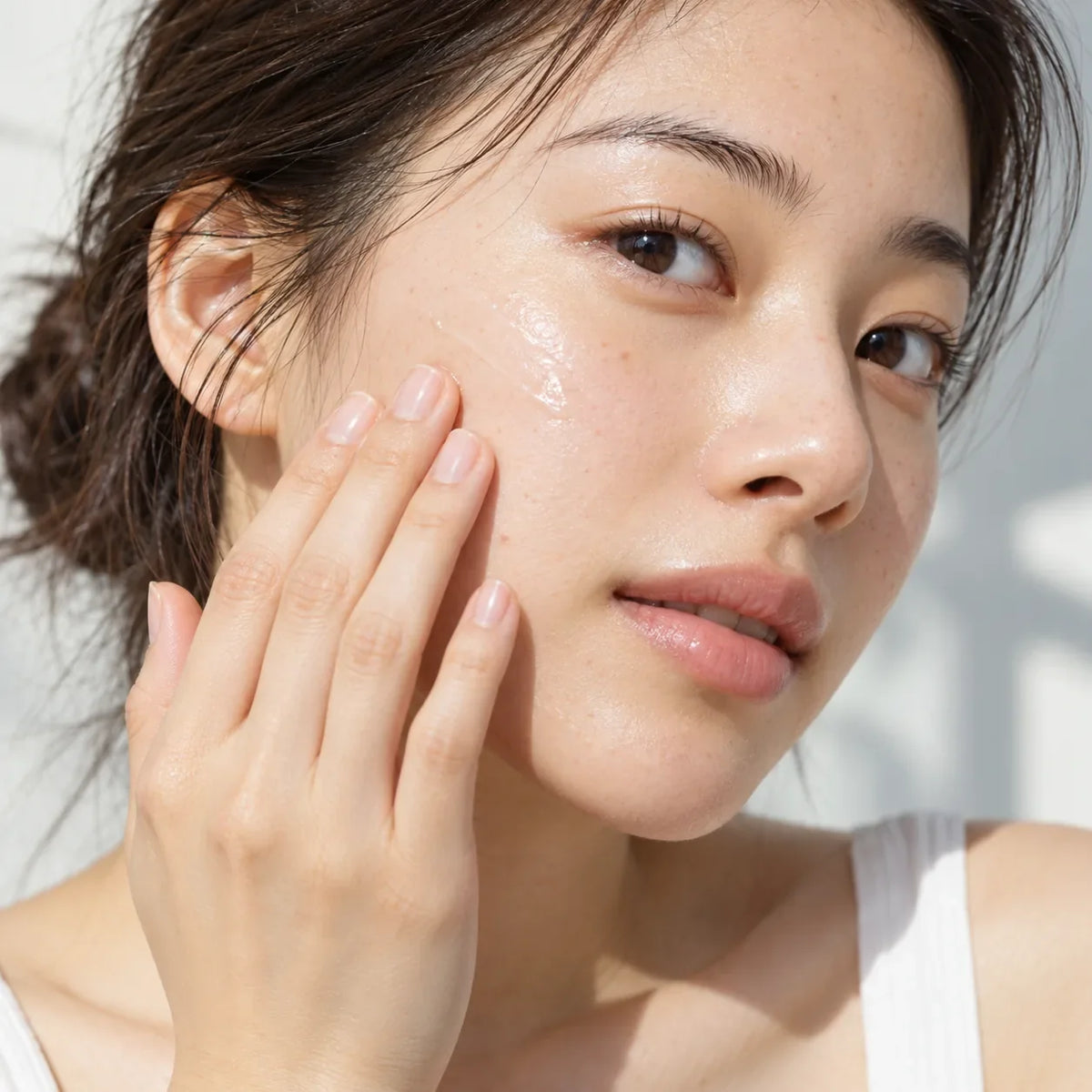 Person applying sunscreen to naturally textured skin