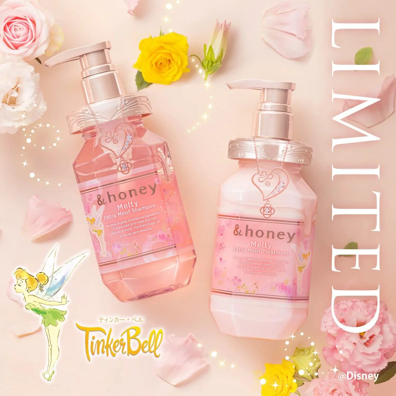 & Honey Melty Extra Moist Shampoo & Treatment Tinker Bell Limited Edition Set 440ml Each - Buy Me Japan