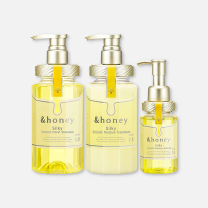 & Honey Silk Smooth Shampoo, Treatment & Hair Oil Set 440ml Each + 100ml - Buy Me Japan