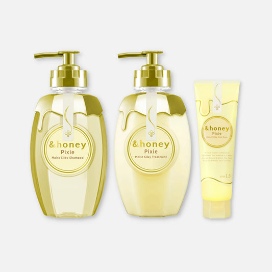 & Honey Pixie Moist Silky Shampoo, Treatment & Mask Set 440ml Each + 130g - Buy Me Japan