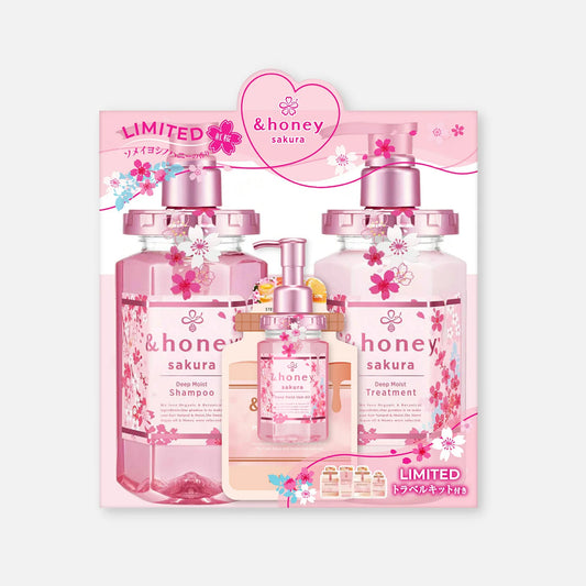 & Honey Sakura Limited Edition Shampoo, Treatment & Hair Oil Set 440ml Each + 100ml - Buy Me Japan
