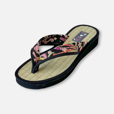 Japanese Pattern Tatami Style Women's Saldal (3805 Black)