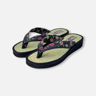 Japanese Pattern Tatami Style Women's Saldal (3604 Black)