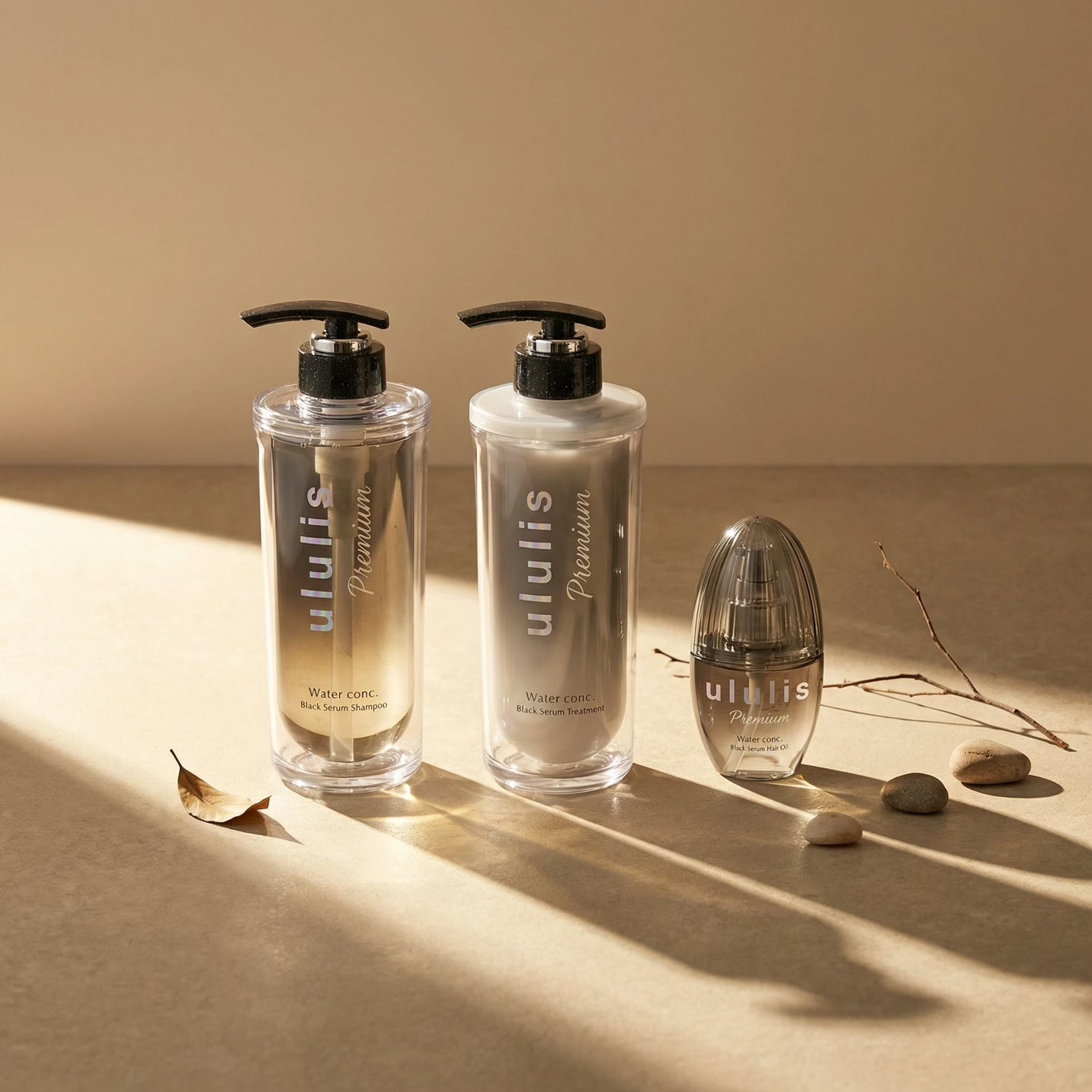 Ululis Premium Water Conc Black Serum Hair Shampoo, Treatment & Hair Oil SET (340ml/335g + 100ml)