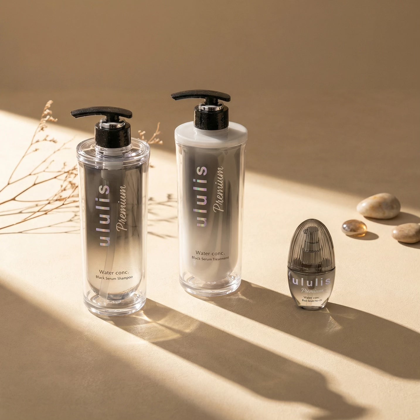 Ululis Premium Water Conc Black Serum Hair Shampoo, Treatment & Hair Oil SET (340ml/335g + 100ml)