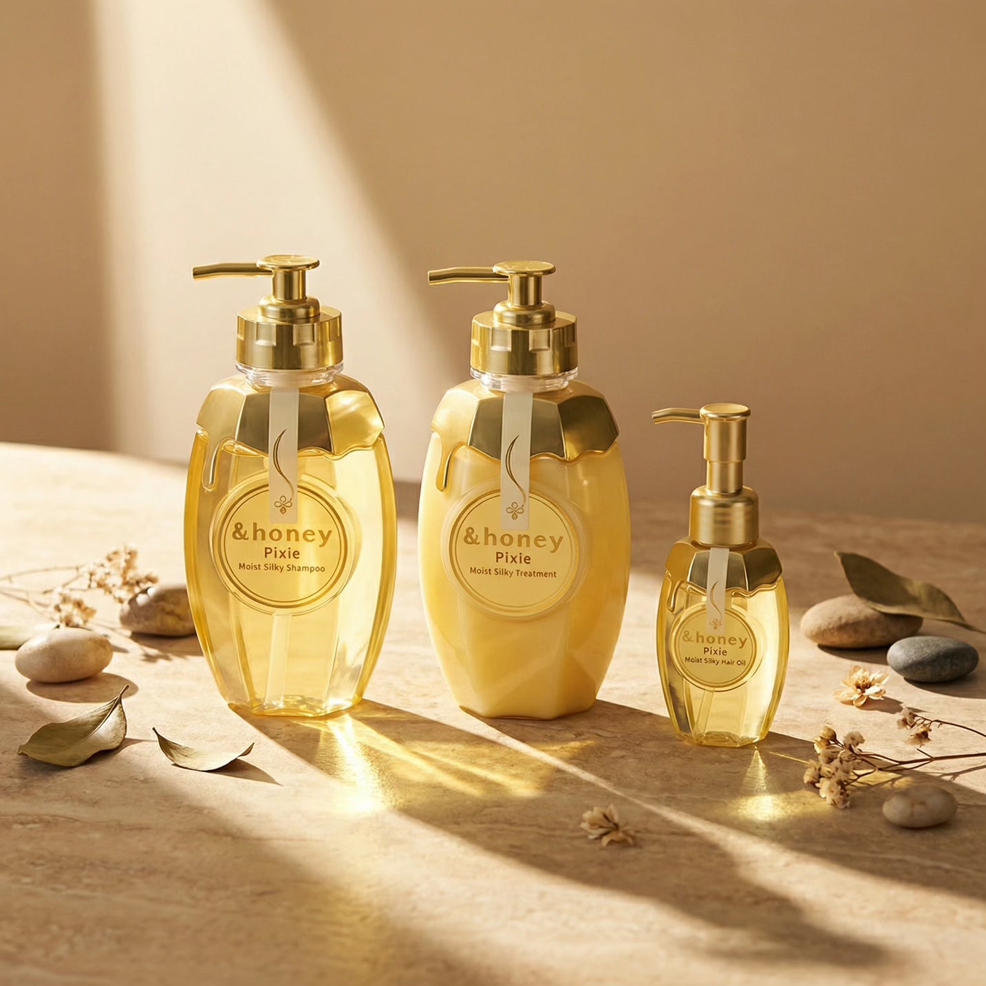 & Honey Pixie Moist Silky Shampoo, Treatment & Hair Oil Set 440ml