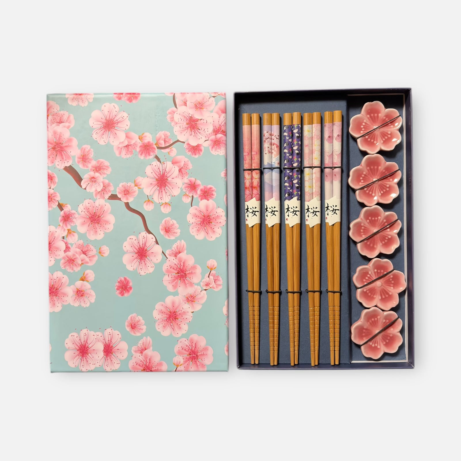 Japanese Wooden Chopsticks and Rest (5-Piece Set)