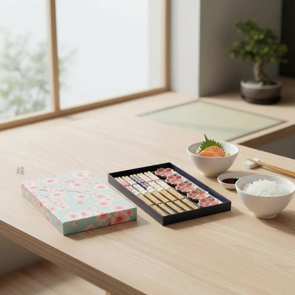 Japanese Wooden Chopsticks and Rest (5-Piece Set)