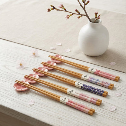 Japanese Wooden Chopsticks and Rest (5-Piece Set)