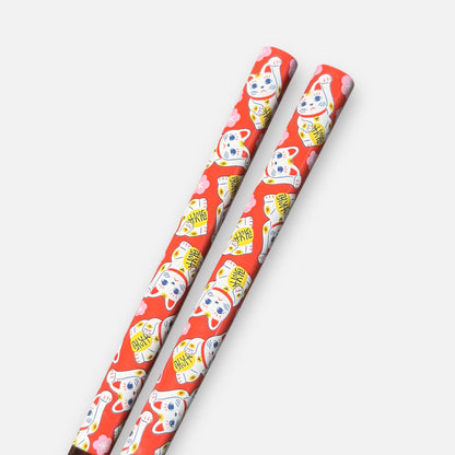 Daiso Natural Wood Good Luck Cat Design Chopstick