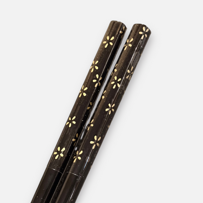Daiso Natural Wood Small Golden Flowers Design Chopstick