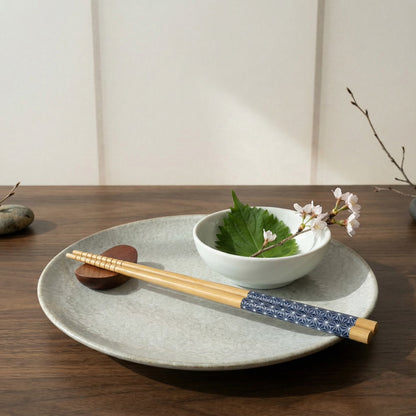 Daiso Natural Wood Chopsticks Red & Blue Pattern Design (2 Pairs Set)