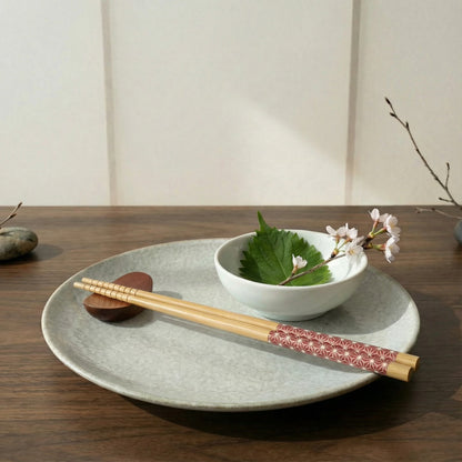 Daiso Natural Wood Chopsticks Red & Blue Pattern Design (2 Pairs Set)