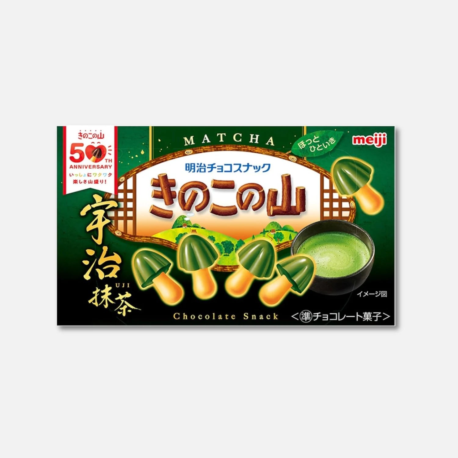 Meiji Kinoko No Yama Matcha Tea Chocolate Snack 64g