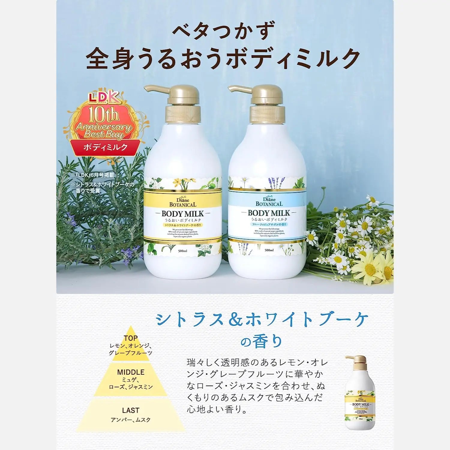 Diane Botanical Deep Moist Body Milk Citrus & White Bouquet 500ml - Buy Me Japan