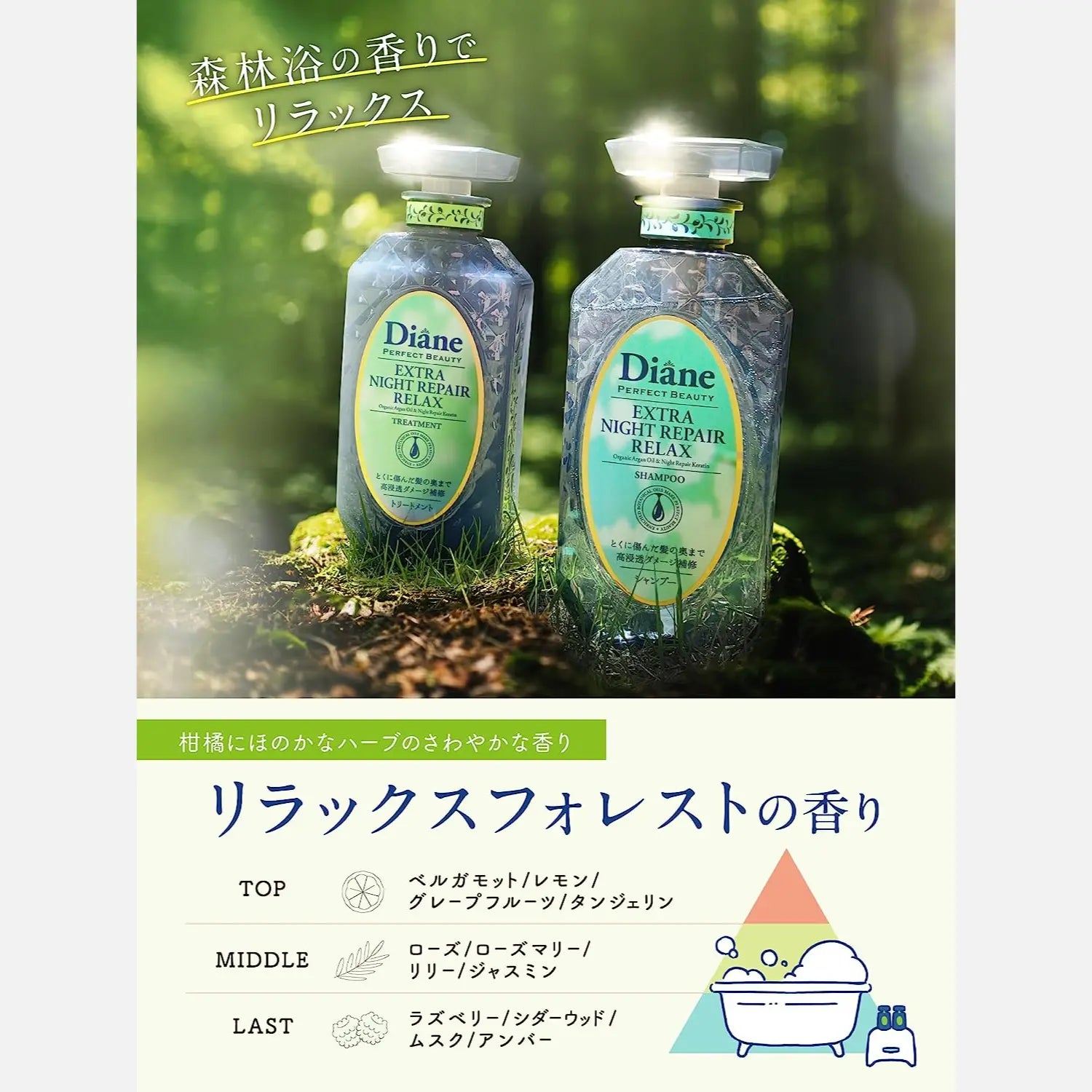 Diane Extra Night Repair Relax Shampoo & Treatment Set 450ml Each - Buy Me Japan