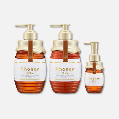 & Honey Milky Precious EX Repair Shampoo, Treatment & Hair Oil Set (500ml x2 + 105ml)