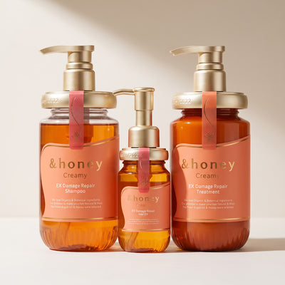 & Honey Creamy EX Damage Repair Shampoo 450ml, Treatment 450g & Hair Oil 100ml Set — GIFT MACRO