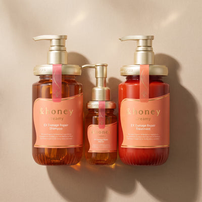 & Honey Creamy EX Damage Repair Shampoo 450ml, Treatment 450g & Hair Oil 100ml Set — GIFT TOP ANGLE
