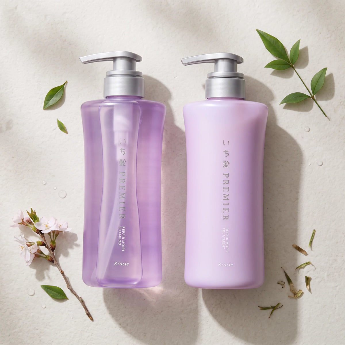 Kracie Ichikami PREMIER Repair Moist Shampoo & Treatment Set 450ml + 450g — GIFT - TOP ANGLE