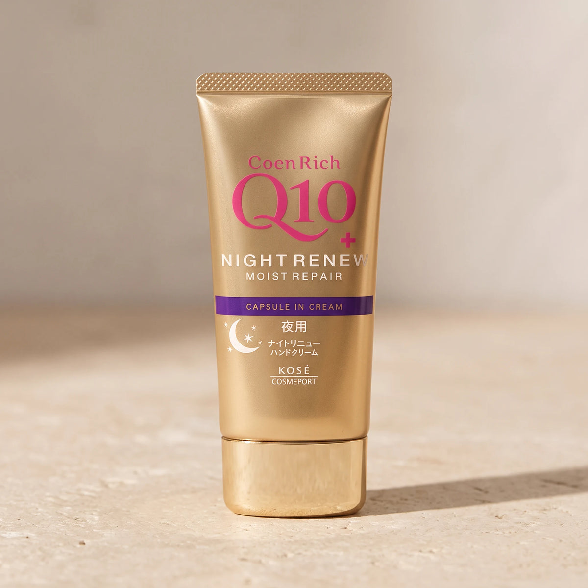Kose Coenrich Q10 Night Renew Hand Cream 80g — macro lifestyle view