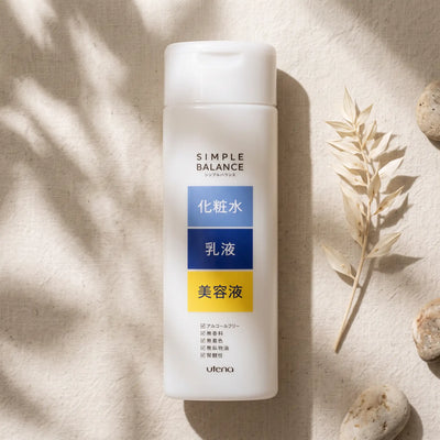 Utena Simple Balance Hatomugi Lotion 220ml — top angle lifestyle view