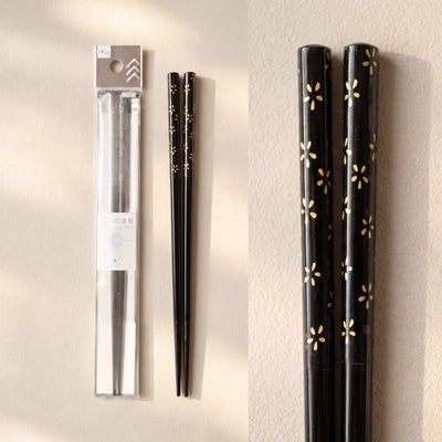 Daiso Natural Wood Small Golden Flowers Design Chopstick — GIFT MACRO