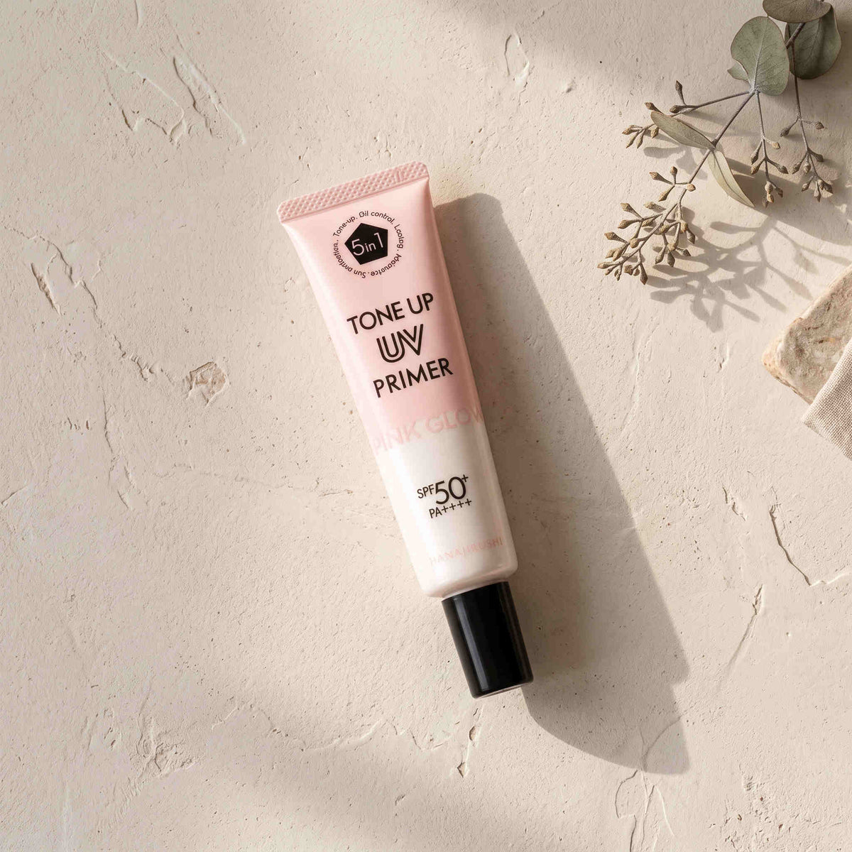 Hanajirushi Tone-Up UV Primer Pink Glow SPF50+ PA++++ 35g — GIFT - TOP ANGLE