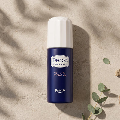 DEOCO Medicated Deodorant Roll-On 30ml — top angle lifestyle view