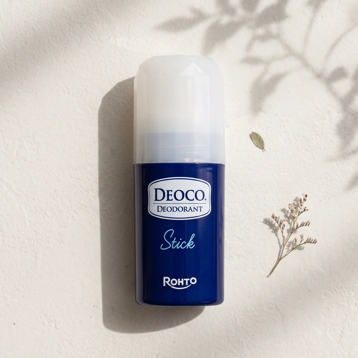 DEOCO Medicated Deodorant Stick 13g — top angle lifestyle view