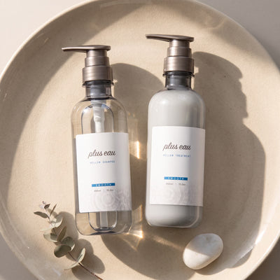 Plus Eau Mellow Shampoo & Treatment Set 450ml Each — GIFT TOP ANGLE
